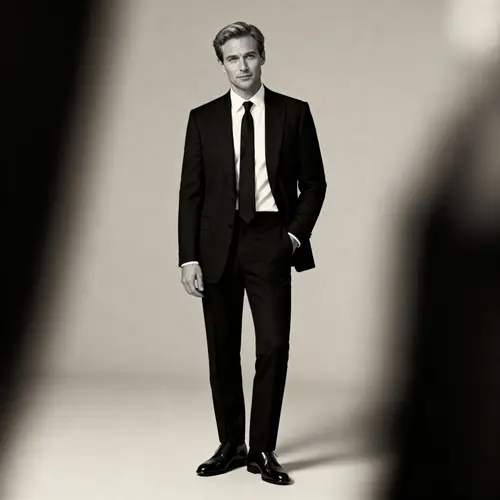 Confident Man in Tailored Black Suit Portrait