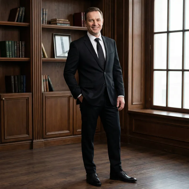 Confident Man in Tailored Black Suit Portrait