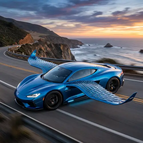 Sleek Blue Car Inspired by Nature's Flyers | Innovative Transportation Design