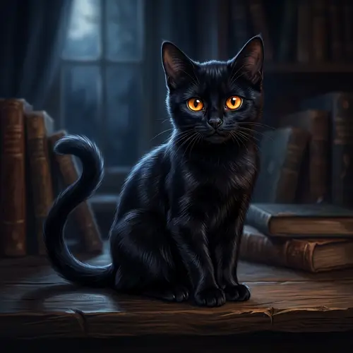 Petite Black Cat with Lustrous Fur | Serene and Self-Assured