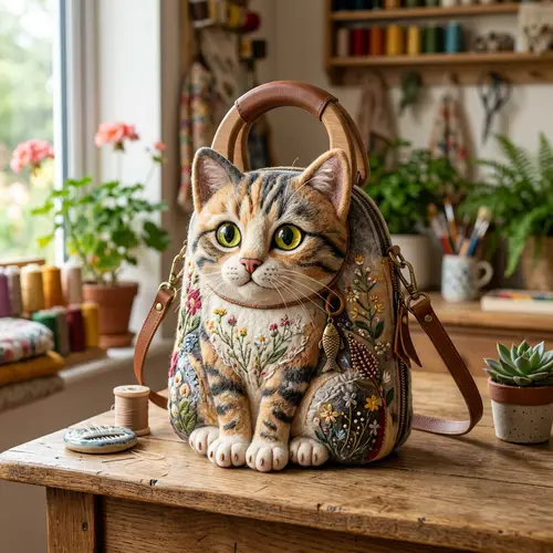 Playful Cat Motif Bag - Expertly Crafted Design