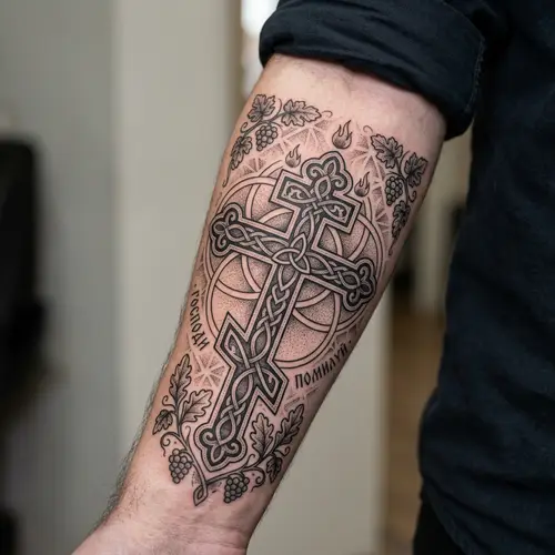 Orthodox Cross Tattoo with Trinity Symbolism | Spiritual Design