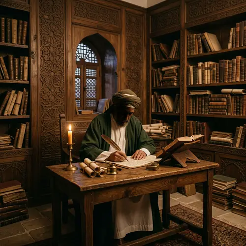 Historic Islamic Scholar's Study Room with Quill & Ink