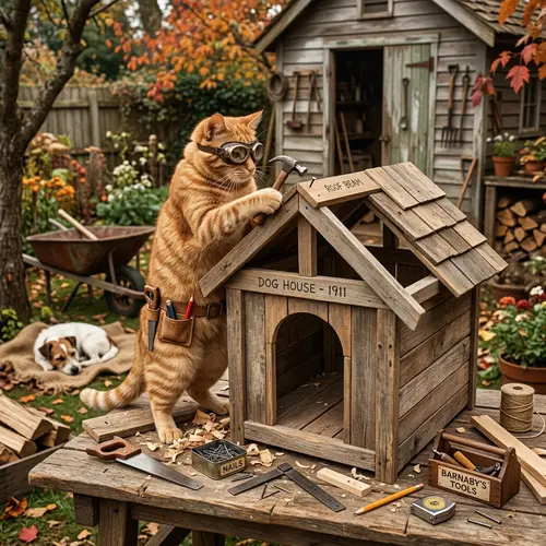 Cat Building a Dog House: A Unique Twist