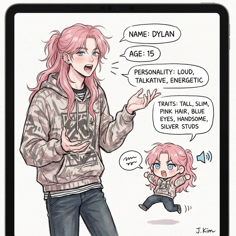 Dylan Character Sheet - Korean Manhwa Style