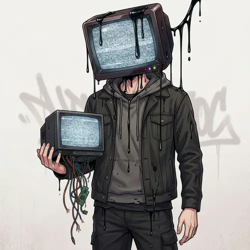 Unique Art: Man with TV Head and Dripping Goop