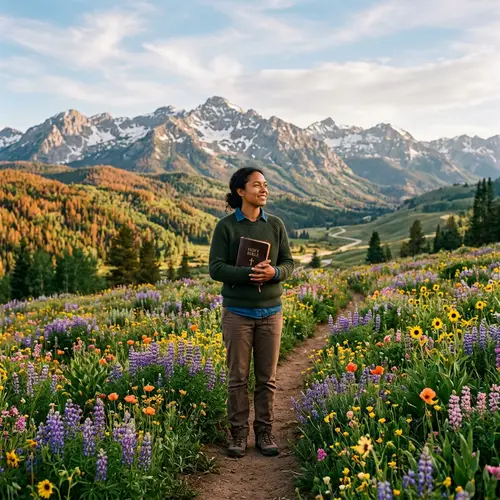 Serene Landscape with Bible Holder amidst Colorful Flowers