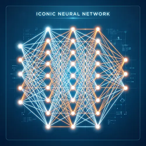 Iconic Neural Network Illustration on Deep Blue Background