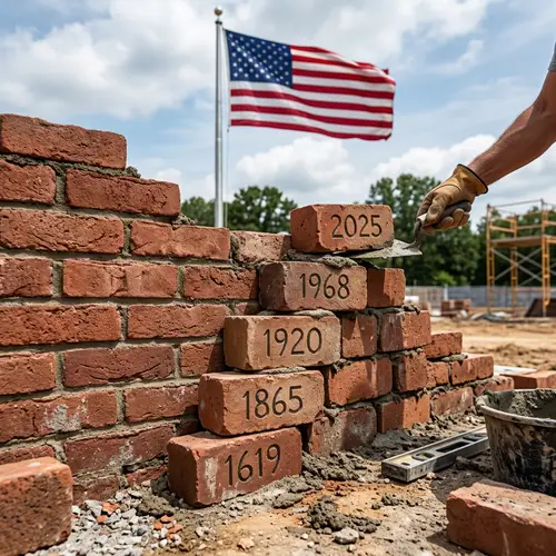 Historical Brick Wall with American Flag