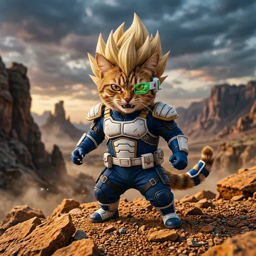 Anime-Inspired Cat | Spiky Hair, Blue & White Armor