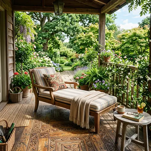 Wooden Chaise Lounge in Garden Veranda