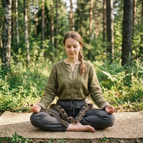 Russian Woman in Lotus Position with Snake - Peaceful Yoga Image