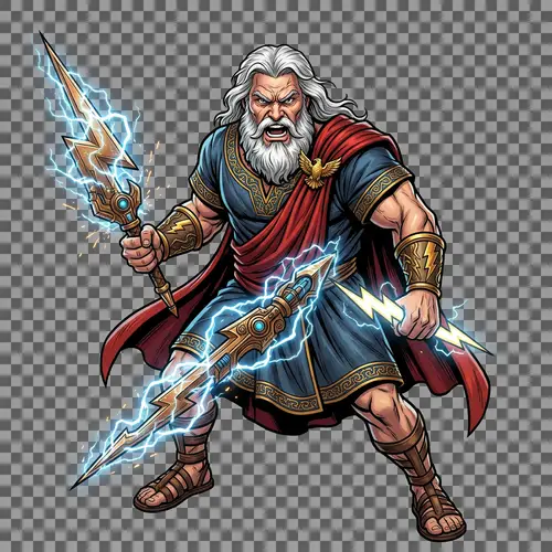 Zeus God Anry with Electric Shock Weapon PNG