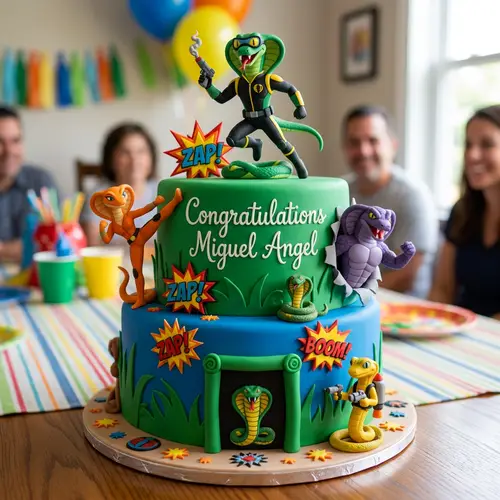 Congratulations Miguel Angel Cake with Super Agent Cobra Decoration