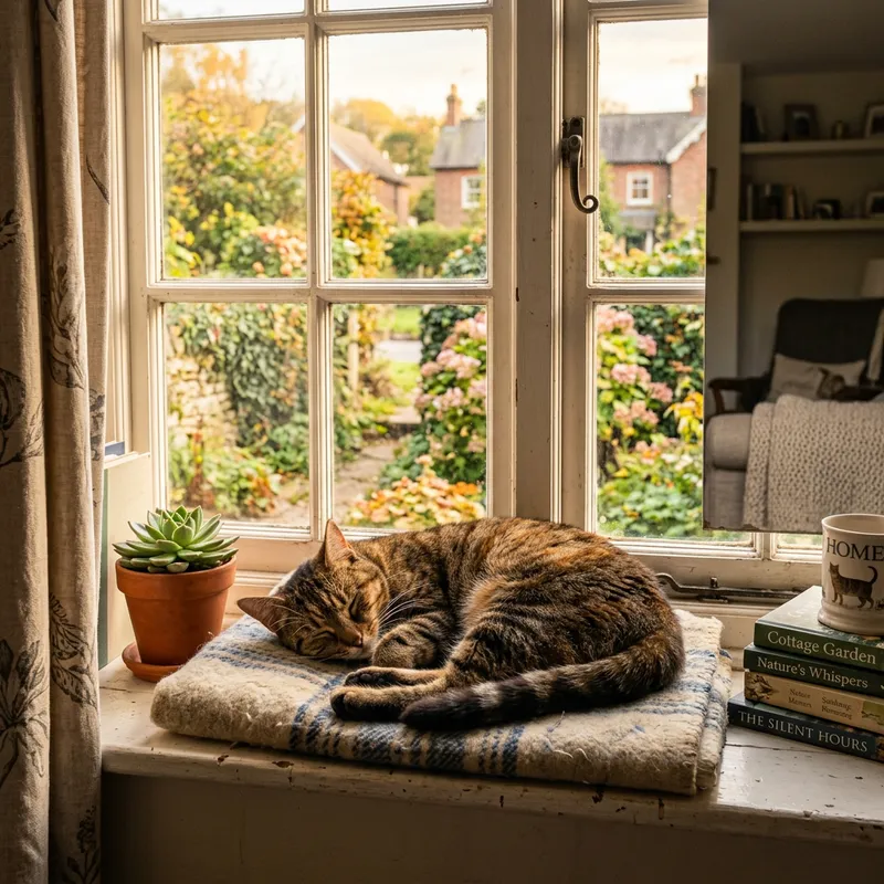 Warm and Cozy Cat on Windowsill - Peaceful Scene