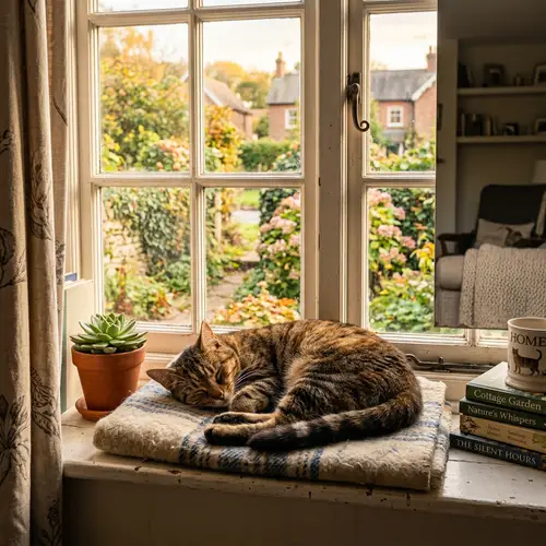 Cat Resting on Warm Windowsill - Cozy and Peaceful Scene