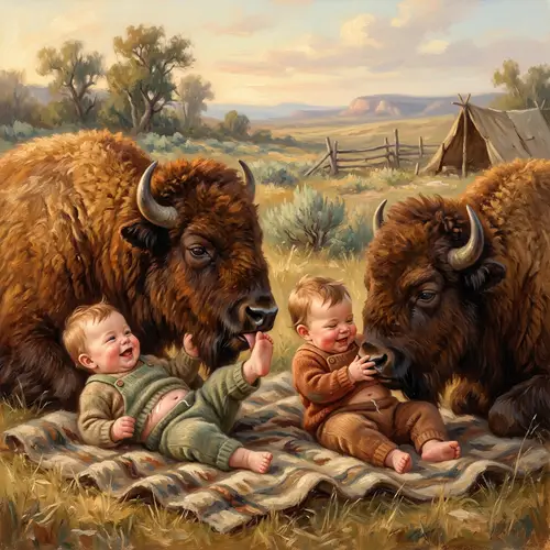Heartwarming Family Connection in Unusual Oil Painting