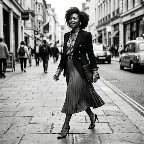Elegant Black Business Woman in Monochrome Stride