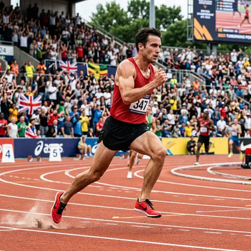 Dedicated Male Runner in Stadium | Track Athlete Photo