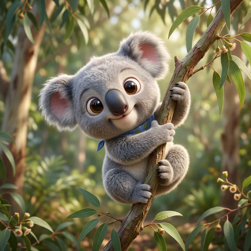 Adorable 3D Cartoon Koala with Big Eyes Adorable 3D Cartoon Koala with Big Eyes