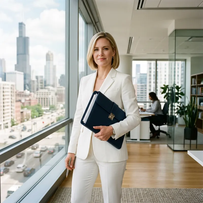 Sharp White Business Lady in Urban Office Setting
