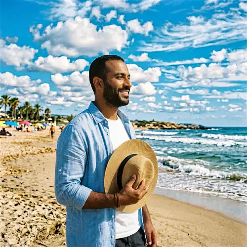 Tranquil Afternoon by the Sea: Middle-Eastern Man on Beach
