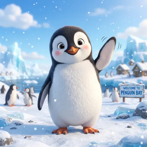 Cheerful Pixar Style Penguin Waving