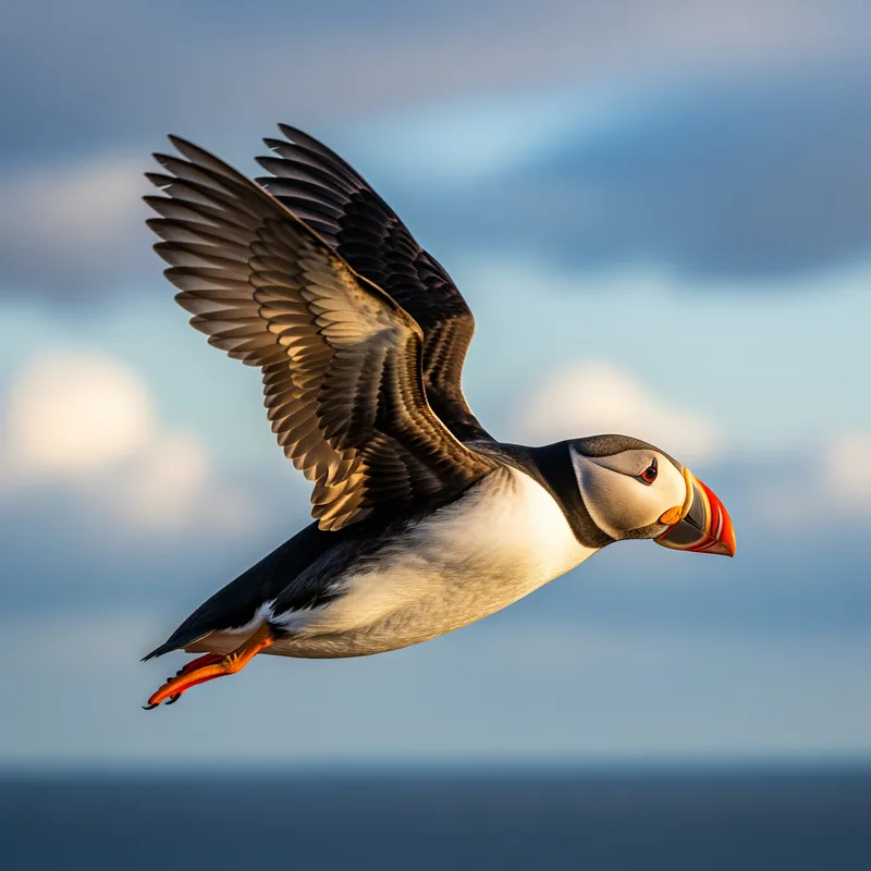 Puffin Flying in the Sky