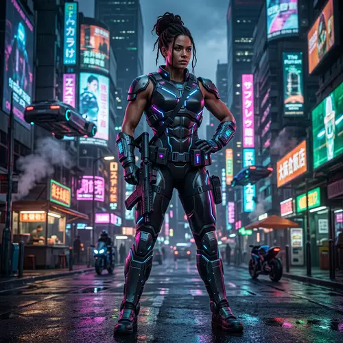 Futuristic Cyberpunk Style Tall Woman - Confident and Athletic