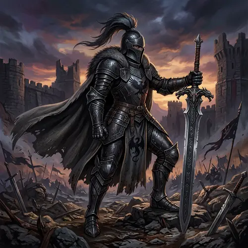 Fantasy Knight Character in Black Armor
