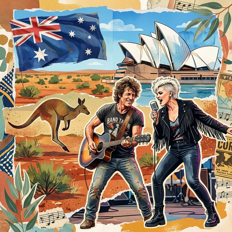 Australian Music Icons Collage: Kangaroo & Sydney Opera House