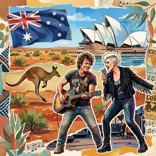 Australian Flag Collage with Kangaroo and Music Icons