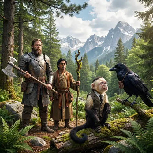 Fantastical Creatures in Forest Setting with Mountains - Diverse and Unique