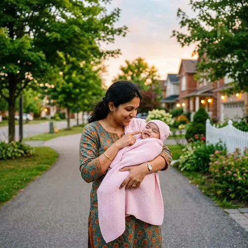 Loving South Asian Mother & Baby on Serene Sidewalk | Website