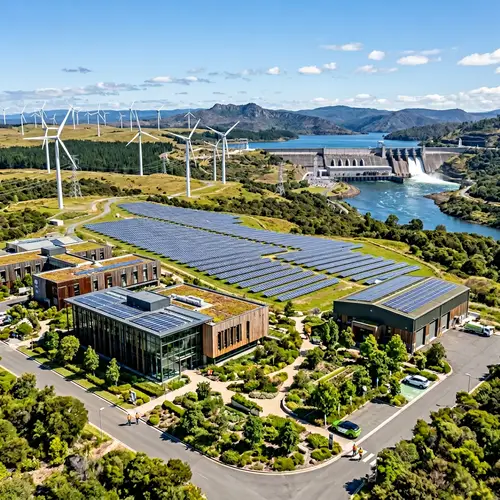 Renewable Energy Industrial Landscape with Aerogenerators and Photovoltaic Panels