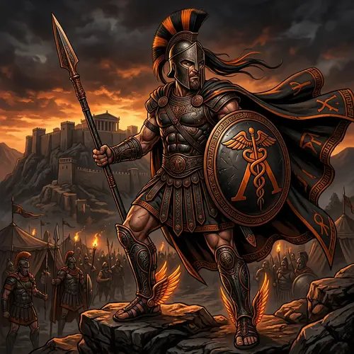 God Hermes Warrior in Black and Orange - Spartan Helmet