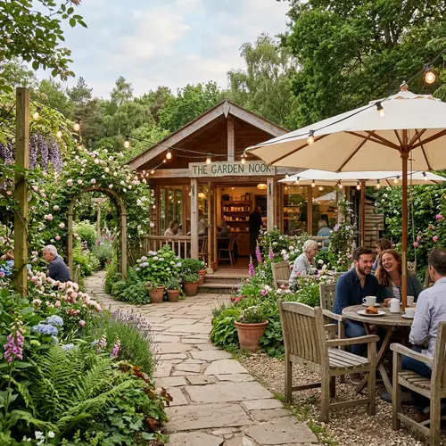 Serene Coffee Shop in a Garden Oasis