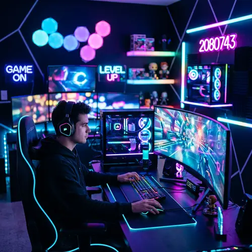 Futuristic Neon Gaming Room with RGB Lighting