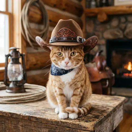 Adventurous Cat in a Cowboy Hat