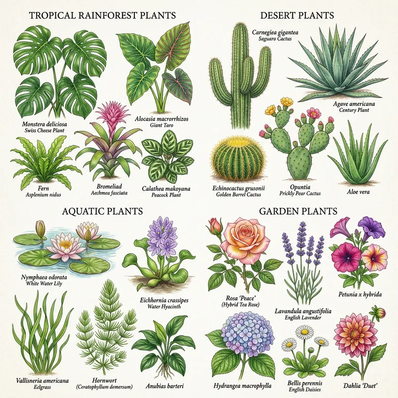 Graphic Plants PNG - Illustration of Diverse Plant Types