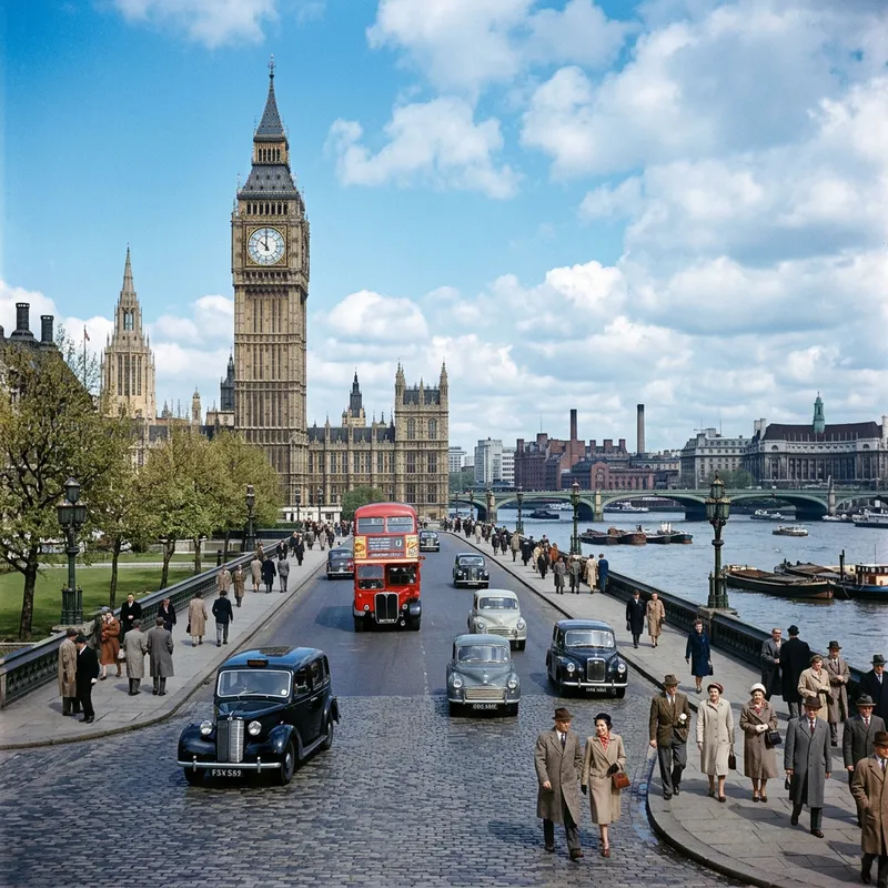 London Clock Tower in 1954: A Vintage Glimpse