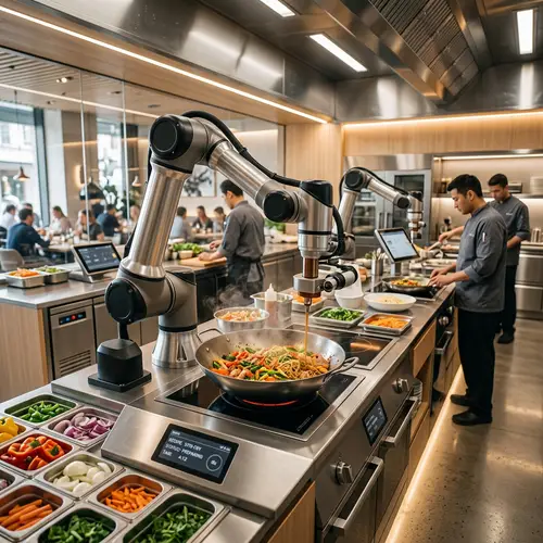 Automated Cooking Robot in a Modern Restaurant