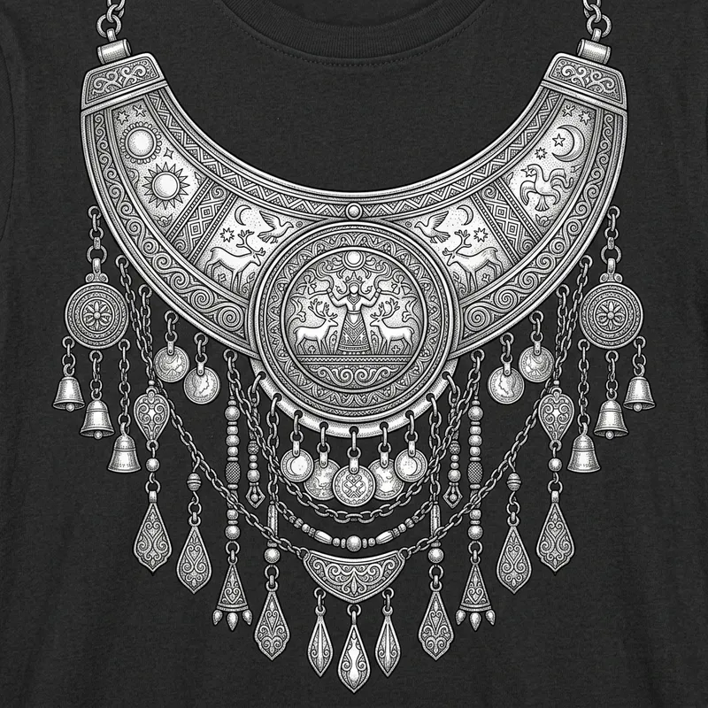 Yakut Silver Chest Jewellery Illustration for T-Shirt Yakut Silver Chest Jewellery Illustration for T-Shirt