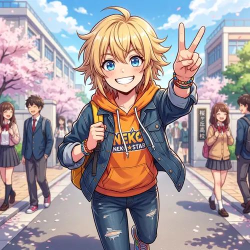Anime Style Teenager with Blonde Hair | Bright Smile