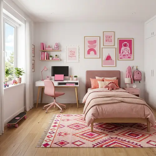Modern Pink Boy's Room Design: Warm & Vibrant Atmosphere