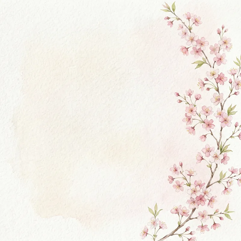 Watercolor Paper Background with Cherry Blossoms