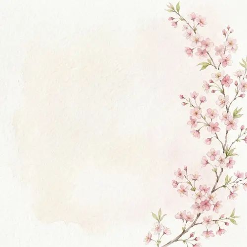 Watercolor Paper Background with Cherry Blossoms