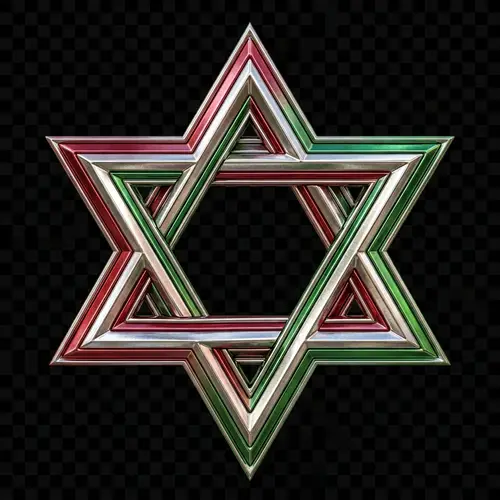 Six-Pointed Star in Metallic Red, Green & Silver