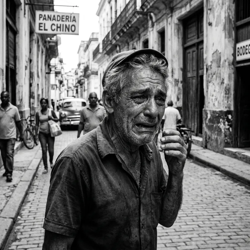 Raw Emotion: Cuban Man's Tearful Grit in Black and White