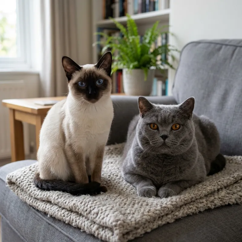 Siamese Cat & British Shorthair: Indoor Cat Duo